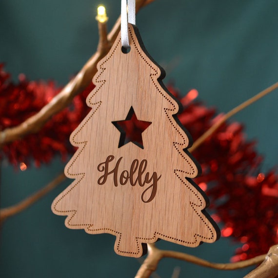 Oak Personalised  Christmas At The Sign with Christmas Tree & Stars Decoration 