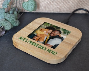 Personalised Bamboo Wireless Phone Charging Pad Photo and Message 5W