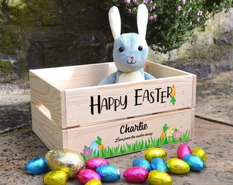 Personalised Easter Crate - Custom Wooden Box with Vibrant UV Print for Festive Celebrations