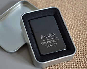 Personalised Groomsman Lighter Black/Silver Best Man or Usher