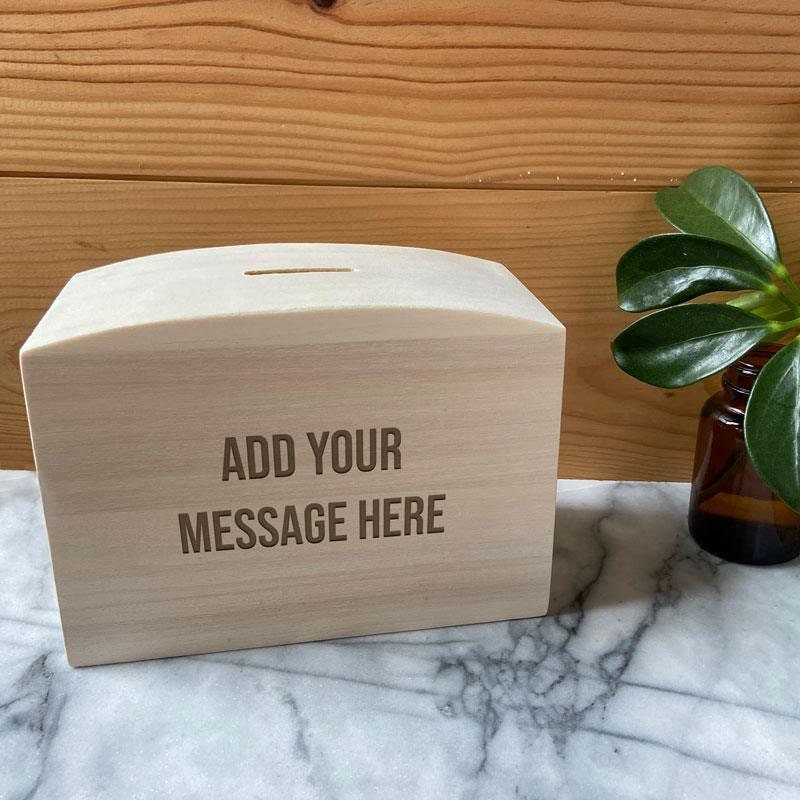 Personalised Wooden Money Box Any Message Engraved Etsy