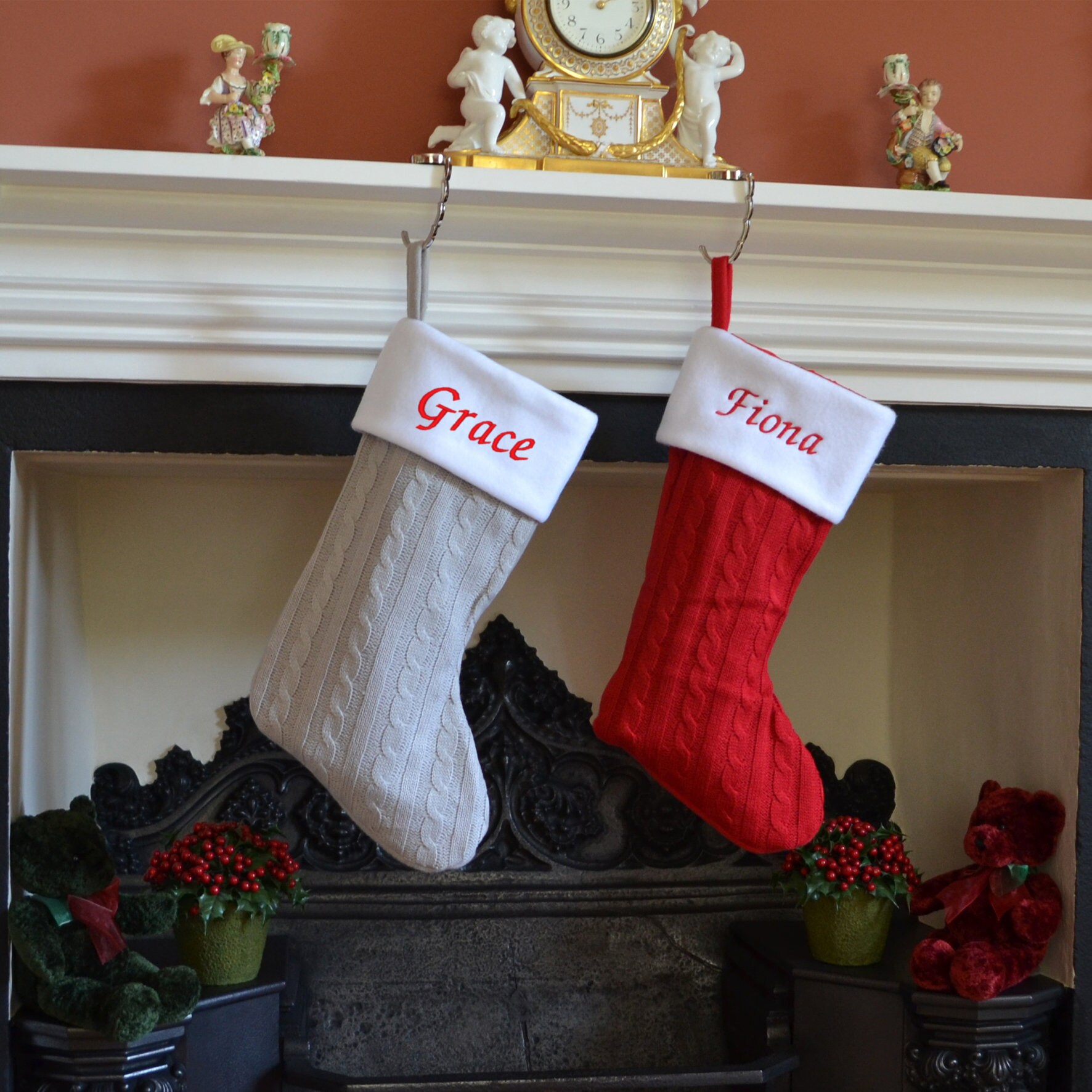Personalised Knitted Christmas Stockings in Red or Grey Etsy UK