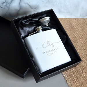 Personalised Engraved Name Wedding Special Occasion Bridesmaid, Flower Girl, Maid of Honour Hip Flask 6oz