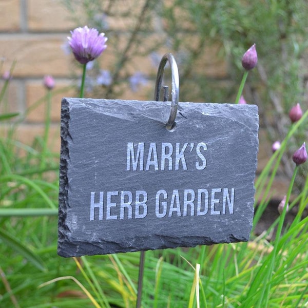 Personalised Slate Garden Sign or Plant Marker with Metal Pole