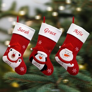 Personalised Embroidered 3D Character Luxury Christmas Stocking with Polar Bear, Penguin or Snowman