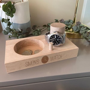 Personalised Engraved Mens Watch Stand Solid Oak
