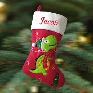 Personalised Embroidered Luxury Dinosaur Christmas Stocking