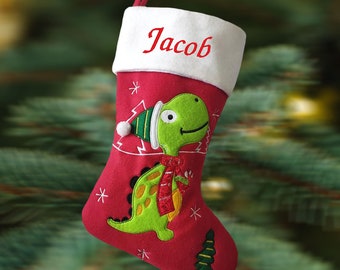 Personalised Embroidered Luxury Dinosaur Christmas Stocking