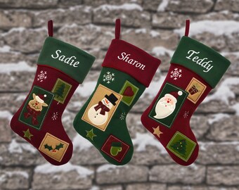 Luxury Personalised Vintage Style Christmas Stockings with Father Christmas, Snowman or Reindeer