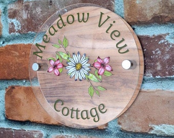 Personalised Cottage Name Sign Country House Sign Flowers Acrylic