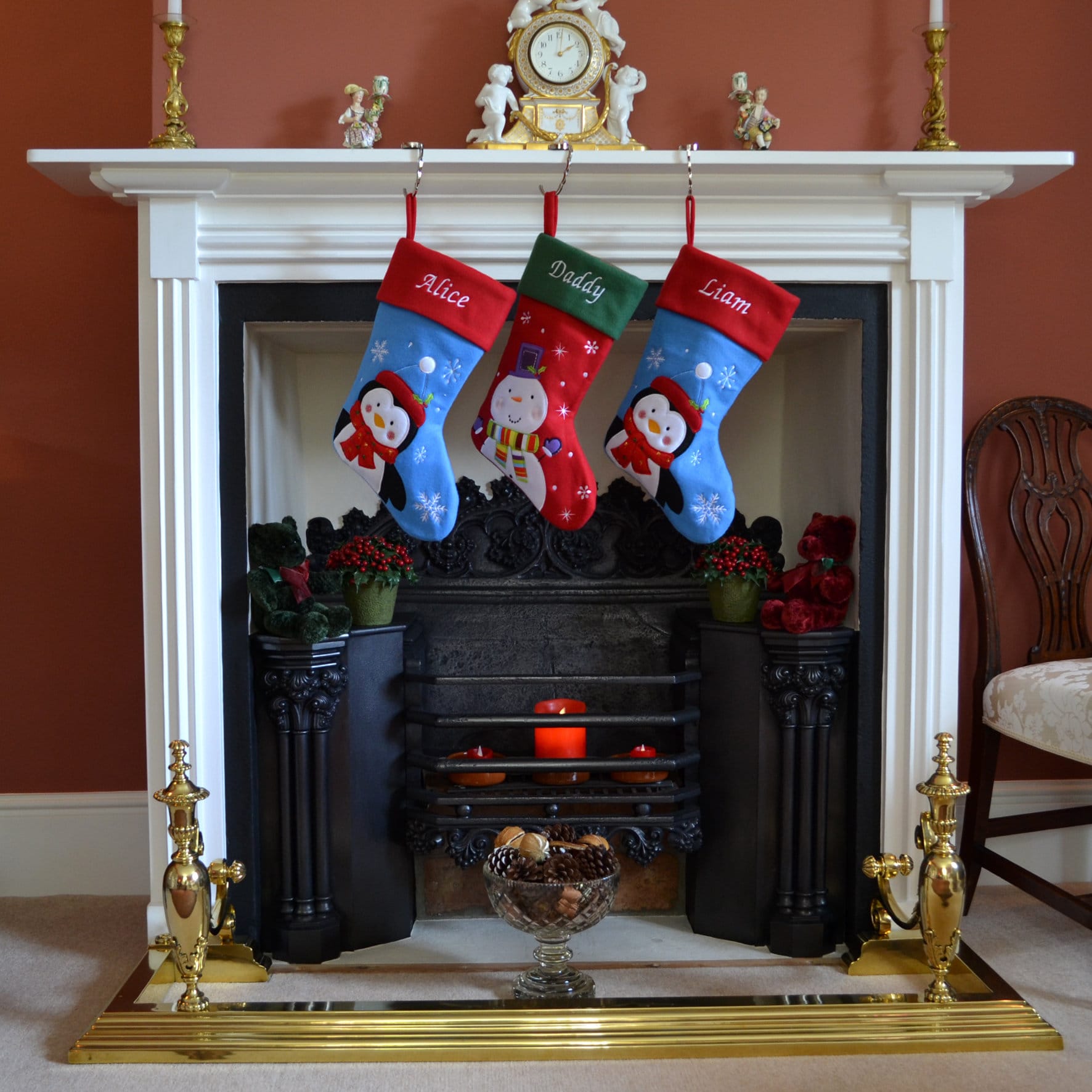 Luxury Personalised Embroidered Christmas Santa / Penguin / Snowman / Reindeer Xmas Stocking