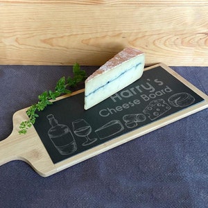 Personalised Bamboo and Slate Cheese Board Cheese Icons