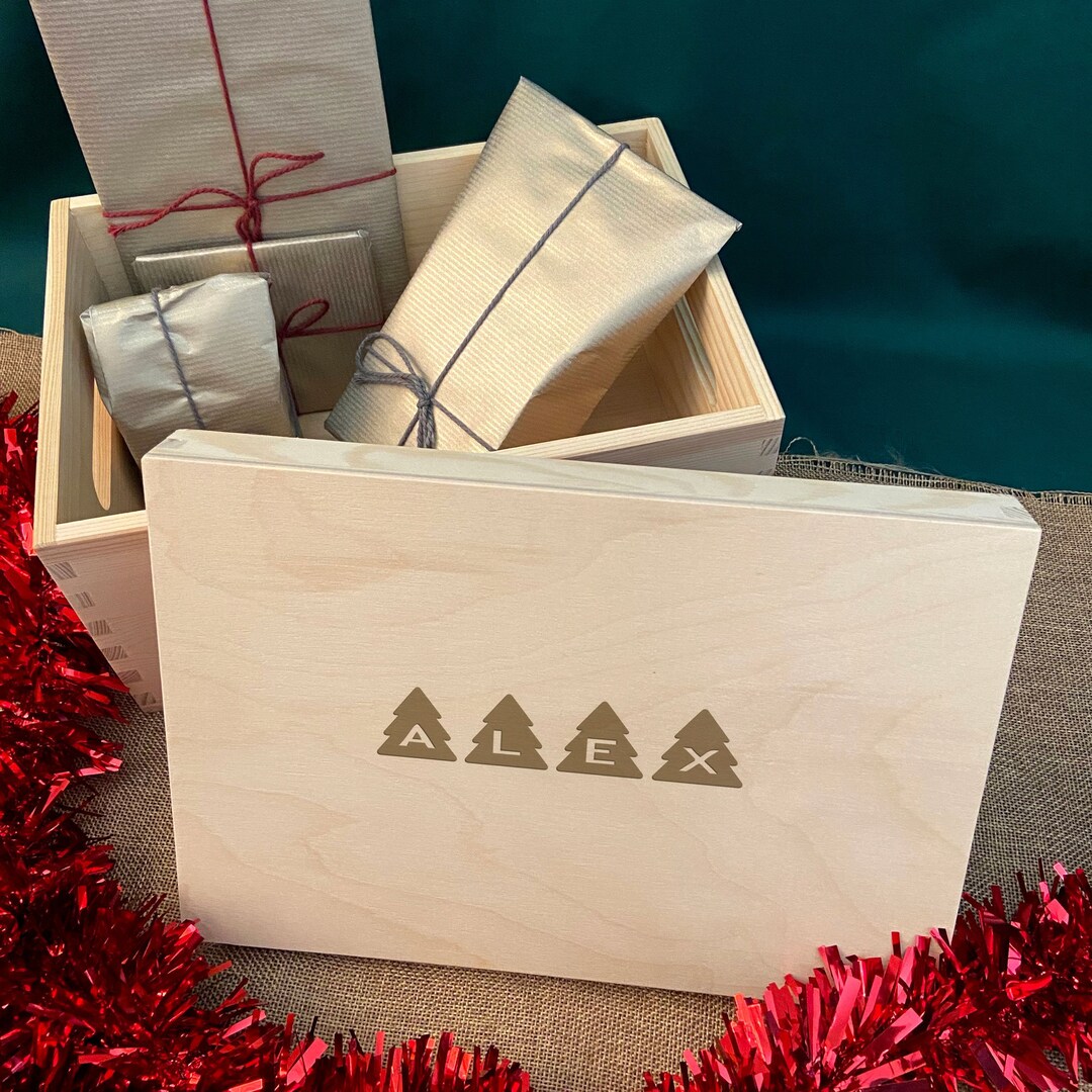 Personalised Wooden Christmas Gift Box Engraved Name Plastic Etsy