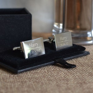 Personalised Wedding Cufflinks Silver Black Gold or Rose Name Role and Date Ideal Wedding Groomsman Best Man