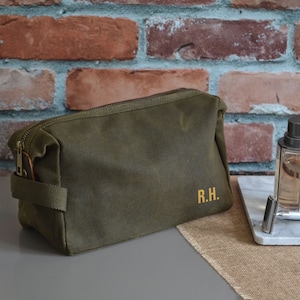 Personalised Men's & Women's Heritage Waxed Canvas Wash Bag