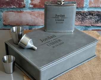 Personalised Luxury Hip Flask Set for Best Man Groomsman Special Occasion