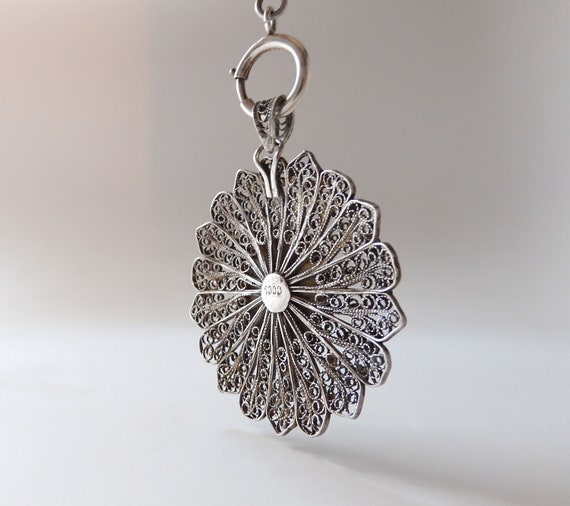 Vintage Pure Silver Figural Pendant With Cannetil… - image 5