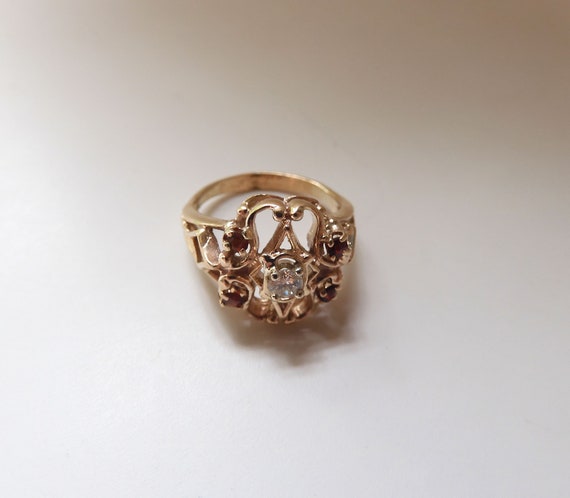 Lacy And Beautiful Vintage 14k Gold Diamond & Gar… - image 6