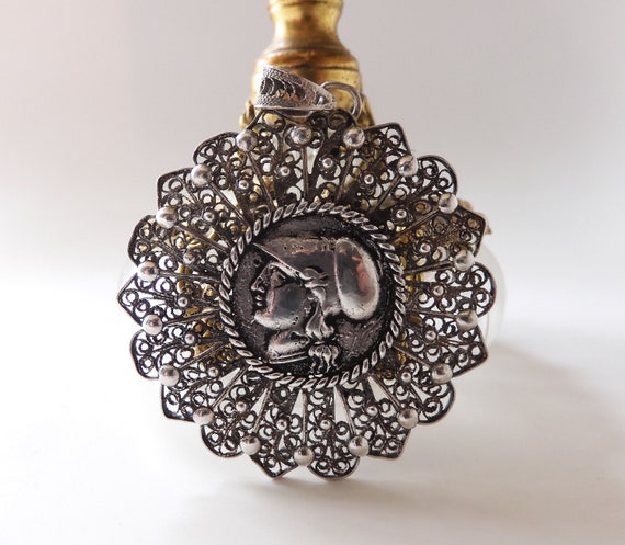 Vintage Pure Silver Figural Pendant With Cannetil… - image 3