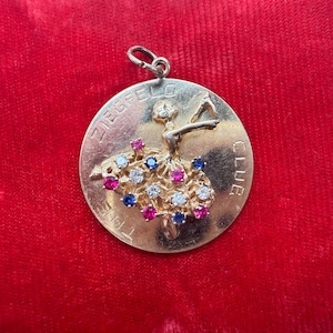 Rare Extra Large 14K Gold Mixed Gemstone Ziegfeld Follies Club Dancer Charm With Provenance