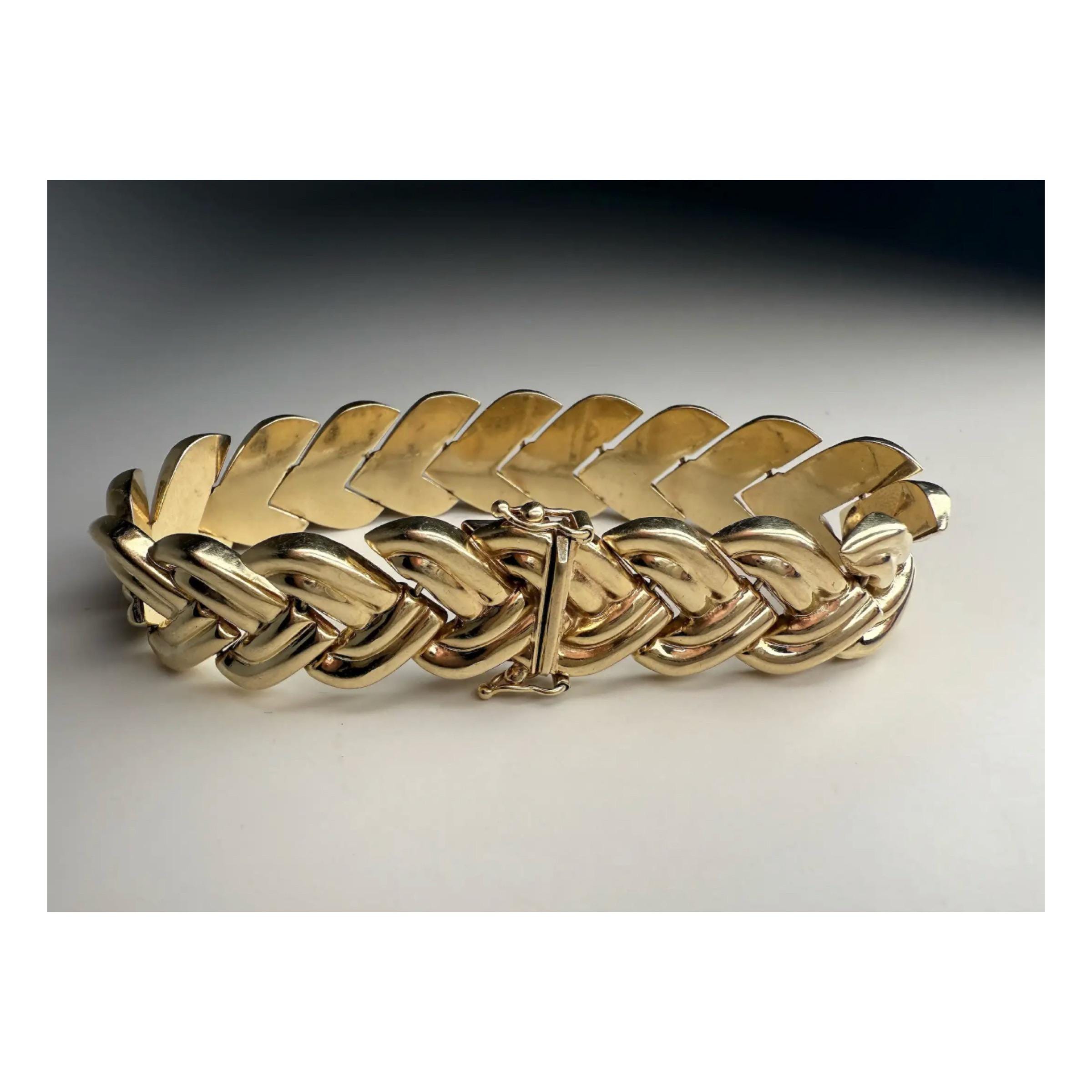 14k Gold Plated Panther Link Bracelet – Thick 3-Row Diamond-Cut Men's Bracelet, 7 Inch