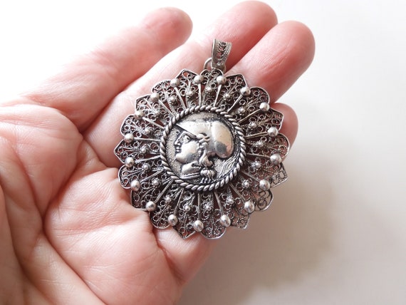 Vintage Pure Silver Figural Pendant With Cannetil… - image 2