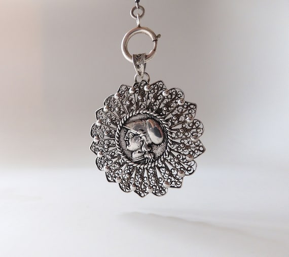Vintage Pure Silver Figural Pendant With Cannetil… - image 1