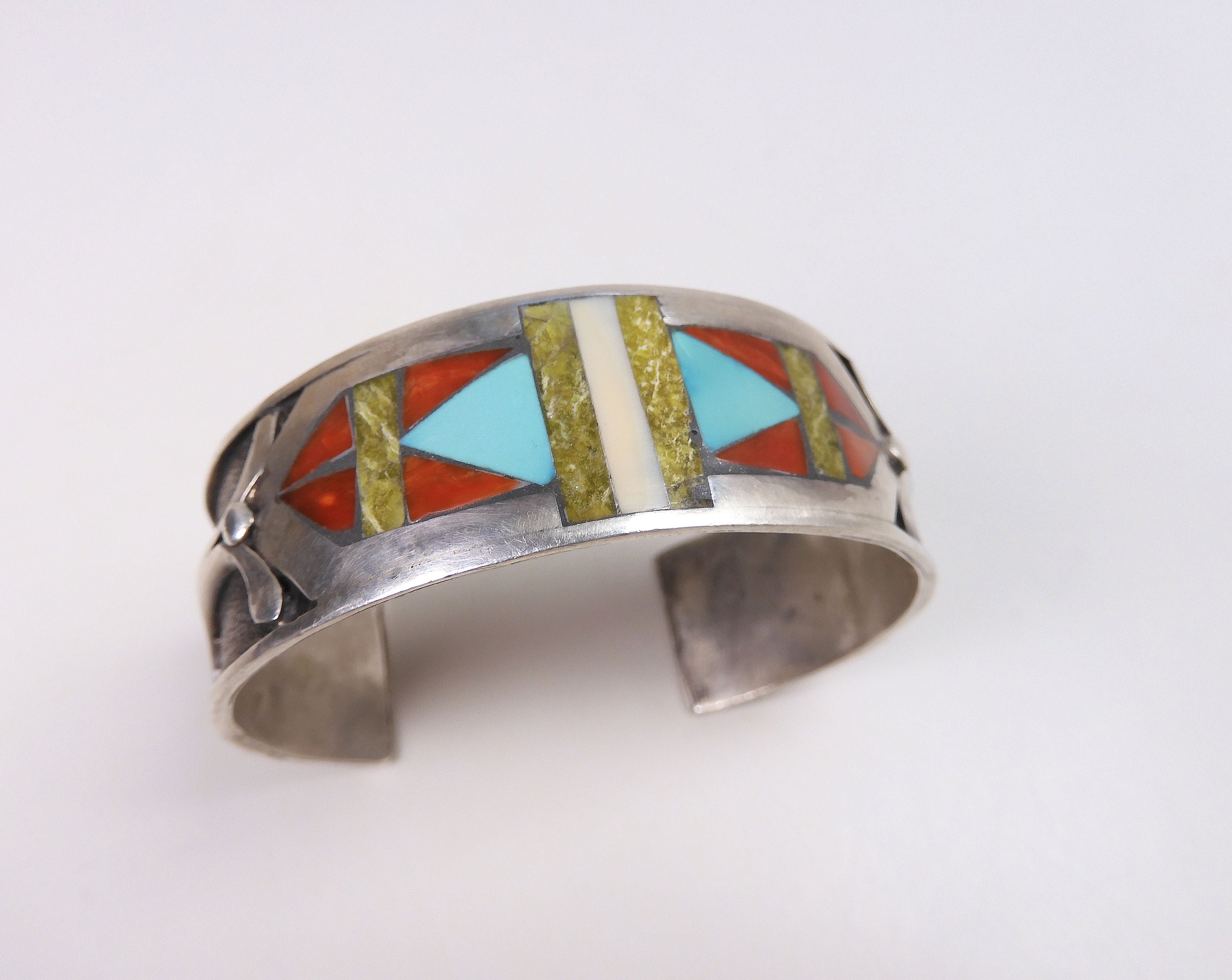 Native American Huge 140 Gram Green Turquoise Wide Inlay Sterling Silver Bracelet Native American Huge 140 Gram Green Turquoise Wide Inlay Sterling Silver Bracelet