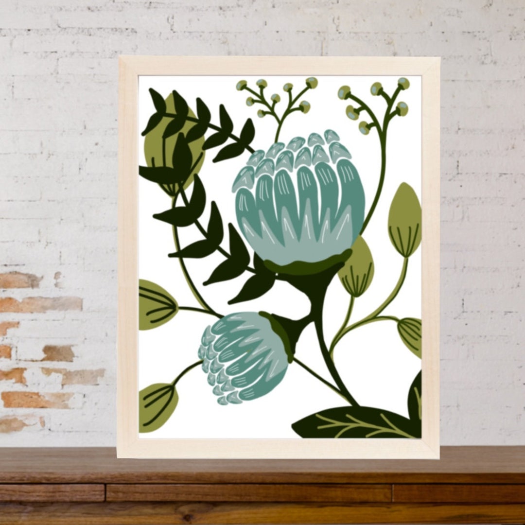 Floral Print Wall Art Nursery Decor Vintage Floral Blue Floral Etsy UK