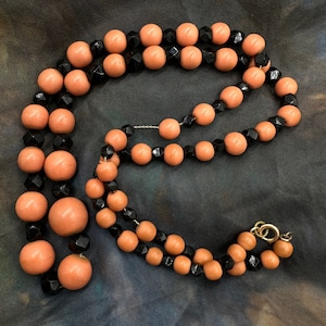 Antique Art Deco French Salmon Galalith Bead Jet Bead Necklace