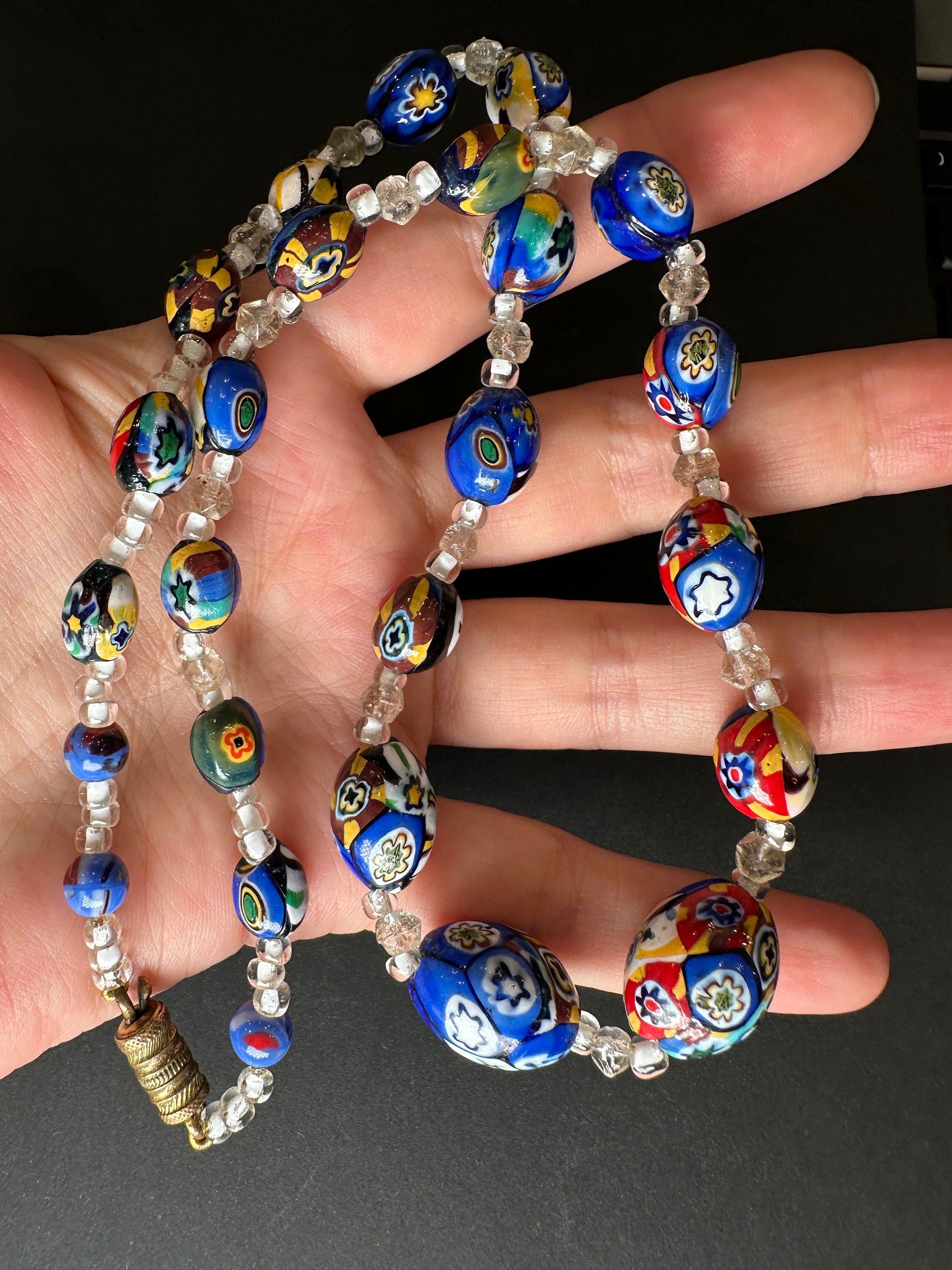 COLLIER VINTAGE MURANO – Perles En Verre Millefiori Multicolore – Très Bon état !