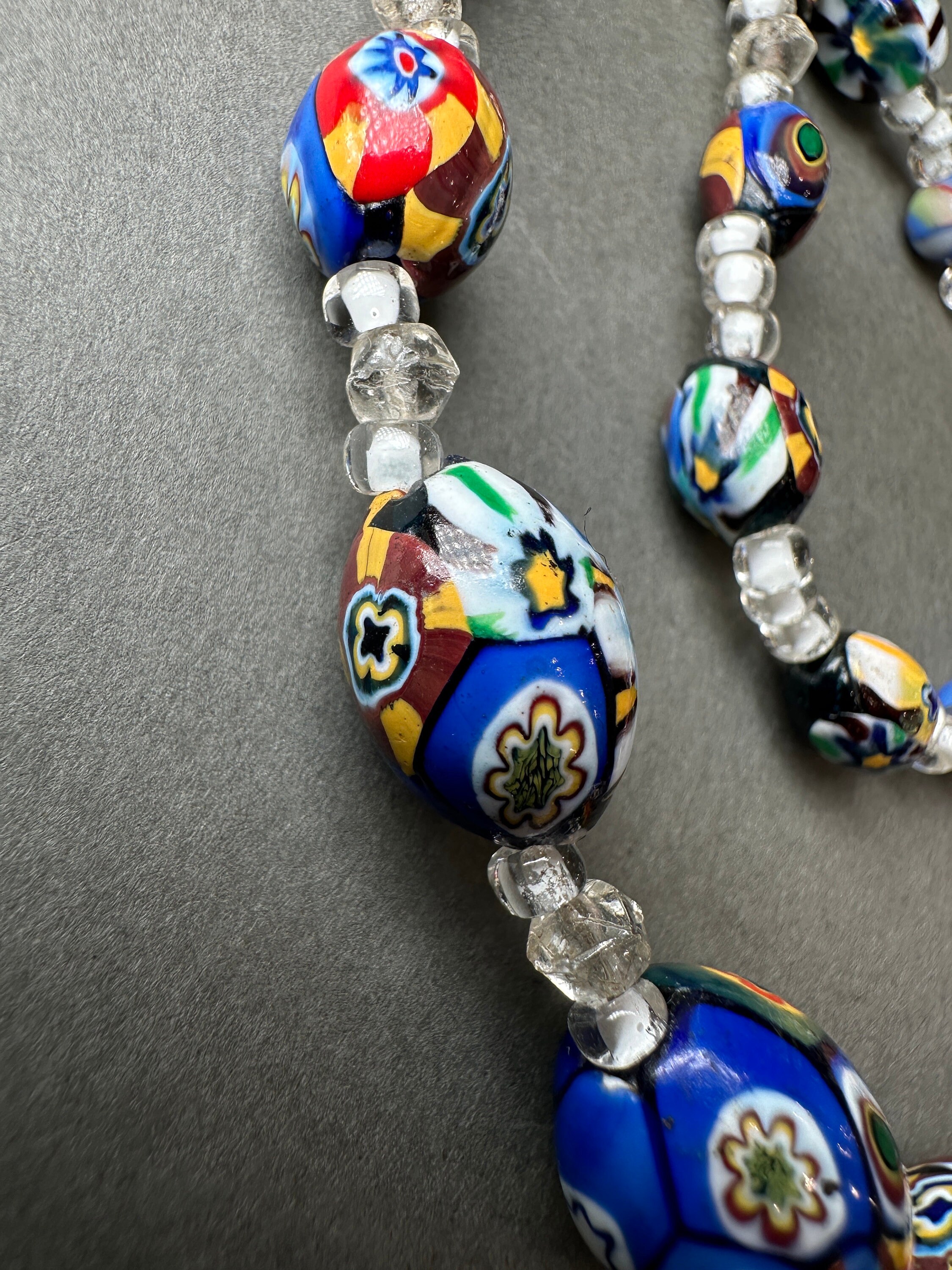 Collier Vintage Murano - Perles En Verre De Murano Millefiori, Multicolore, En Très Bon état