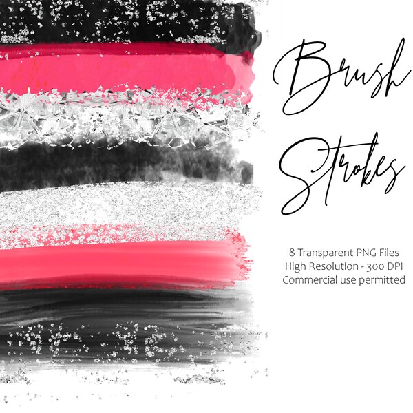 Pink Black Strokes, Pink and black brush Strokes, Glitter, Diamonds, Pink and glitter, Pink and silver, Commercial clipart