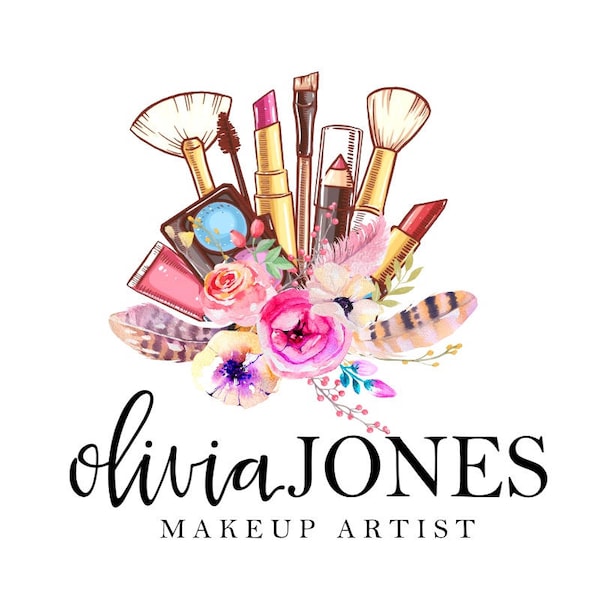 Makeup Logo, Mascara Logo, Makeup Brush logo, Feather Logo, Floral Makeup logo, Lipstick Logo, Eyeliner logo, Eyeshadow Logo, Premade