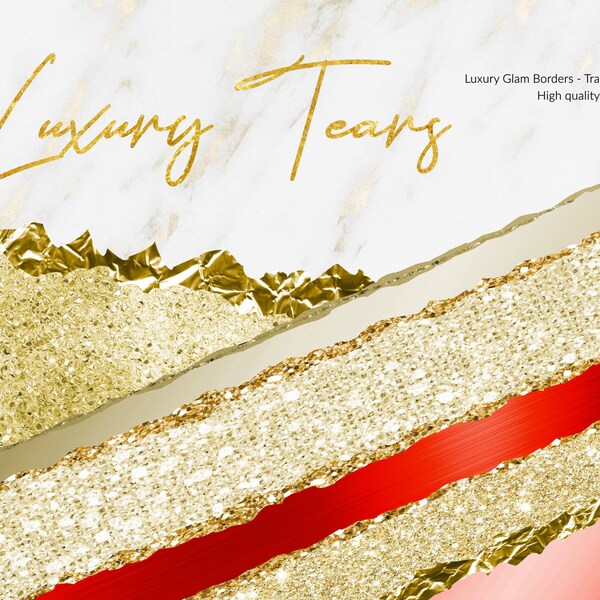 Red and Gold Paper tears, Red gold tears, Red edges, Red gold borders, Glam borders, Border clipart, Red borders, Glitter borders, Luxury