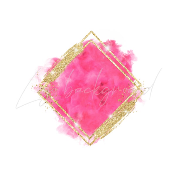 Pink Logo background, Diamond logo, Candy gold, Geometric frame, Watercolor, Gold frame clipart, Glitter gold, Transparent png, Commercial