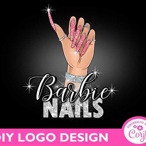 Pink Nails Logo, Manicure Logo, Hand Logo, Beauty Logo, Nail Salon Logo, Nail Artist Logo, Premade Logo, DIY Logo Design, Silber Logo