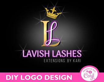 Purple Crown logo, Premade Violet logo, Purple logo design, Letter logo, Initials logo, Gold purple logo, Instant download, Premade logo