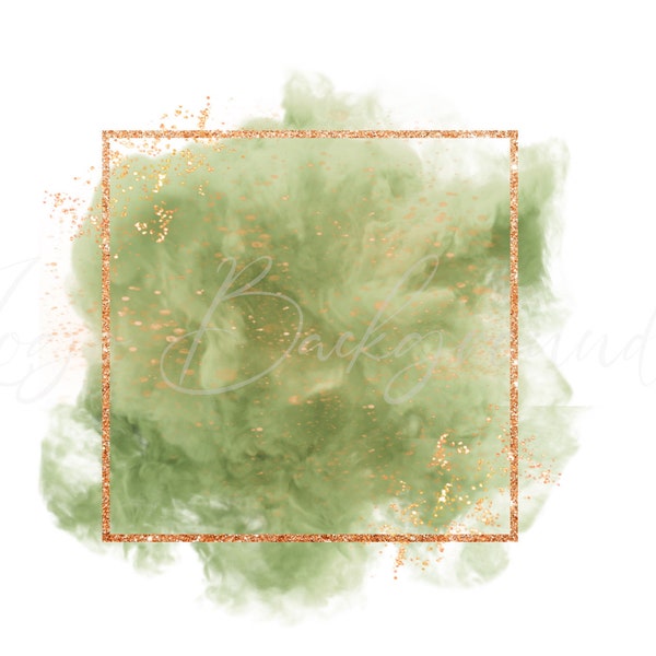 Sage green frame, Green watercolor, Green frame png, Watercolor brush stroke, Green brush strokes, Geometric frame, Square frame, Gold green