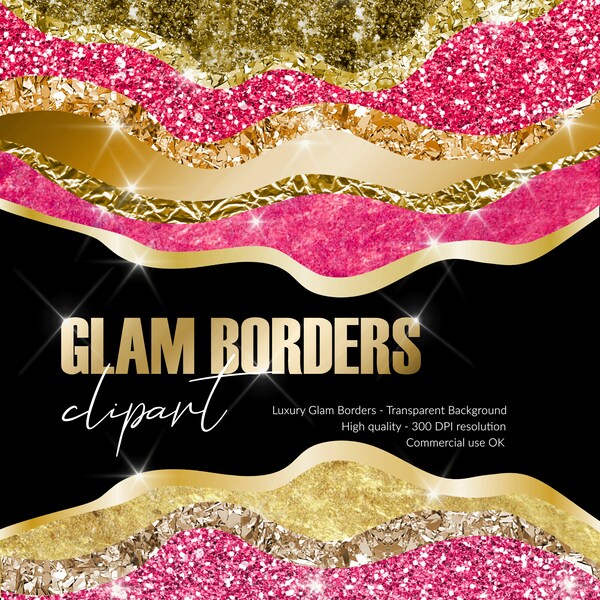 Glam Pink border Clipart, Glitter Pink Tear Borders Clipart, Glitter Clipart, Hot pink edges, Hot pink borders, Glam borders, Luxury tears