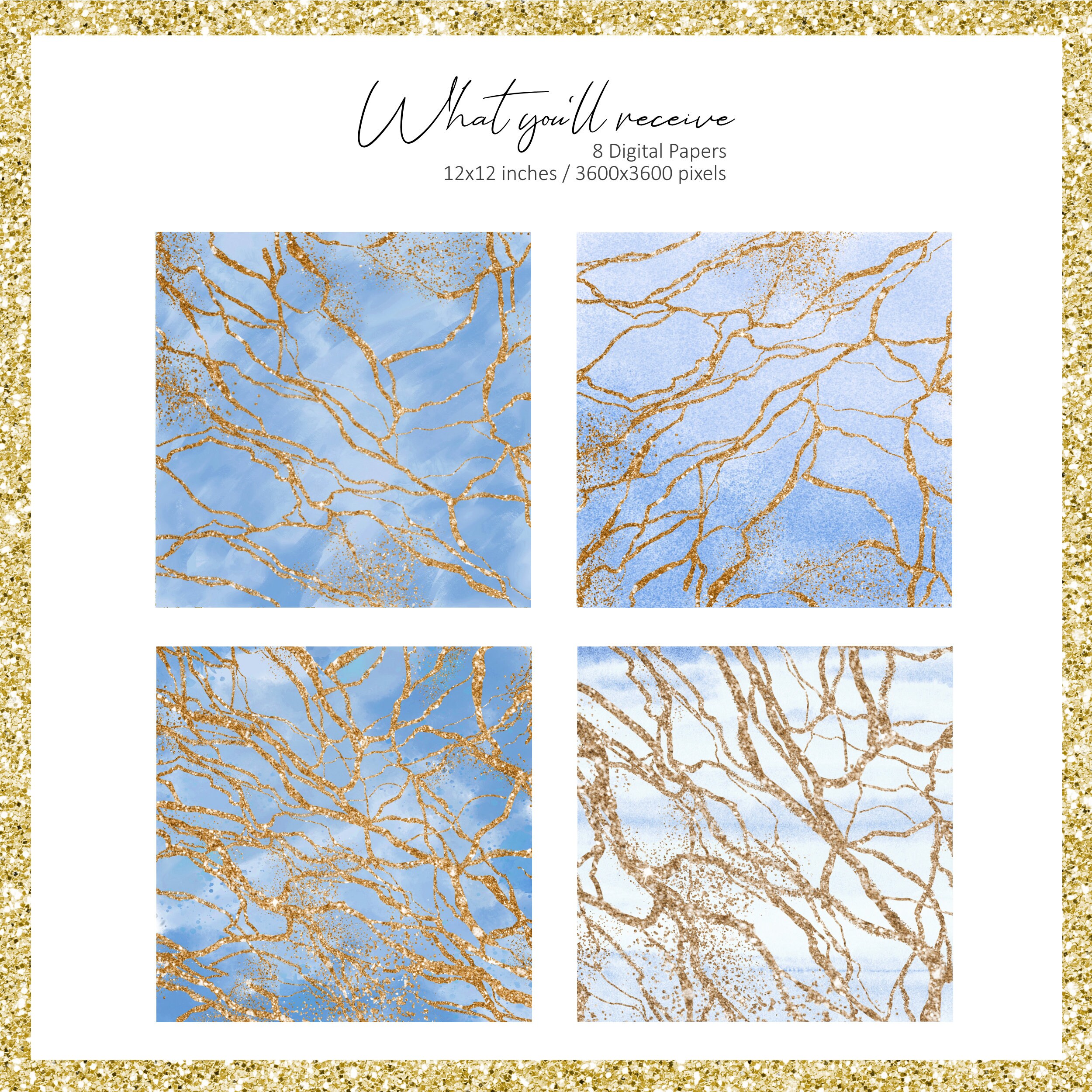 Blue and Gold Digital Paper Blue Paper Pack Blues and Golds - Etsy