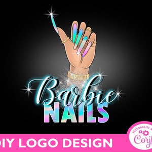 Logo d’ongles halographique, logo d’ongles de bricolage, logo de manucure, logo de la main, logo préfabriqué, logo Sparkles, logo arc-en-ciel, conception de logo d’ongles, instantané