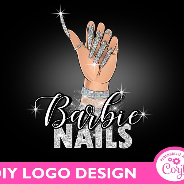 DIY Nails logo design, Silver nails logo, Nails logo, Beauty logo, Manicure logo, Hands logo, Premade logo, Hands logo, Nail salon logo