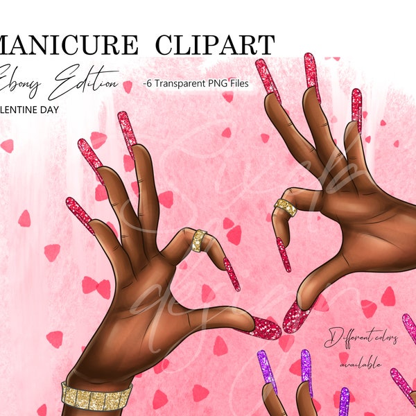 Valentines Manicure, Black skin tone, Manicure clipart, Black hands png, Pink manicure, Hands and bracelet, Pink nails clipart, Nail design
