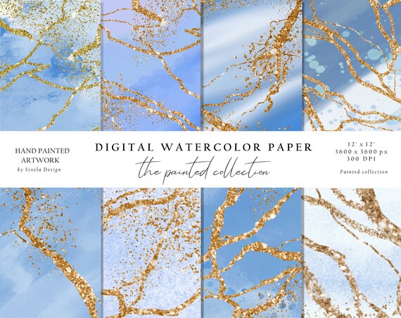 Blue and Gold Digital Paper Blue Paper Pack Blues and Golds - Etsy