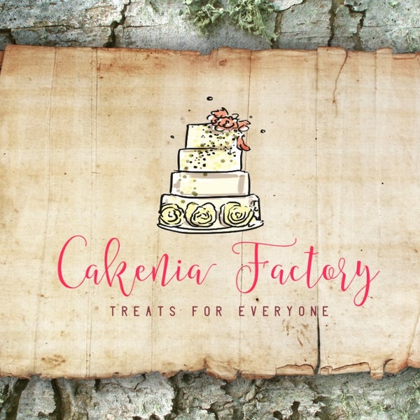 Rustic Cake logo, Bakery logo, Sweets logo, Dessert Logo, Wedding logo, Drawn logo, OOAK logo, Unique logo, One of a kind, Pen ink logo