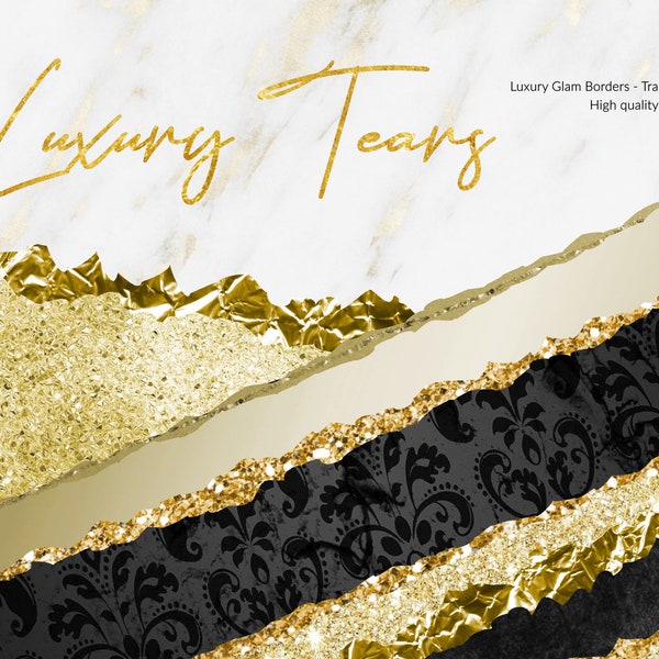 Glam Gold Tears Clipart, Glitter Gold Tear Borders Clipart, Glitter Clipart, Gold tears clipart, Gold edges, Gold borders, Yellow and gold