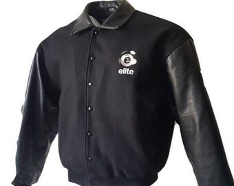 Wool & Leather Black Letterman Jacket • Varsity 1990's Jacket • Men's L • Made in USA