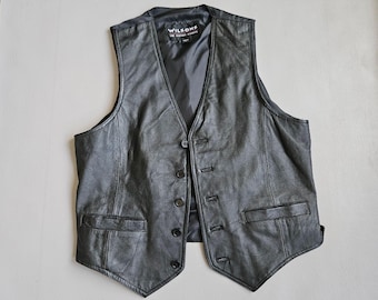 Vintage WILSONS Leather Black Vest Men's M Women's L