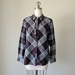 Plaid FOXCROFT Cotton Overshirt Lightweight Shacket Shirt Black White • size L 14 Shaped